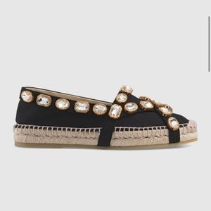 Gucci Canvas Espadrille Flats with Crystals Black EU 37